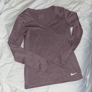 Heathered Lavender Purple Dri Fit Nike V Neck Long Sleeve